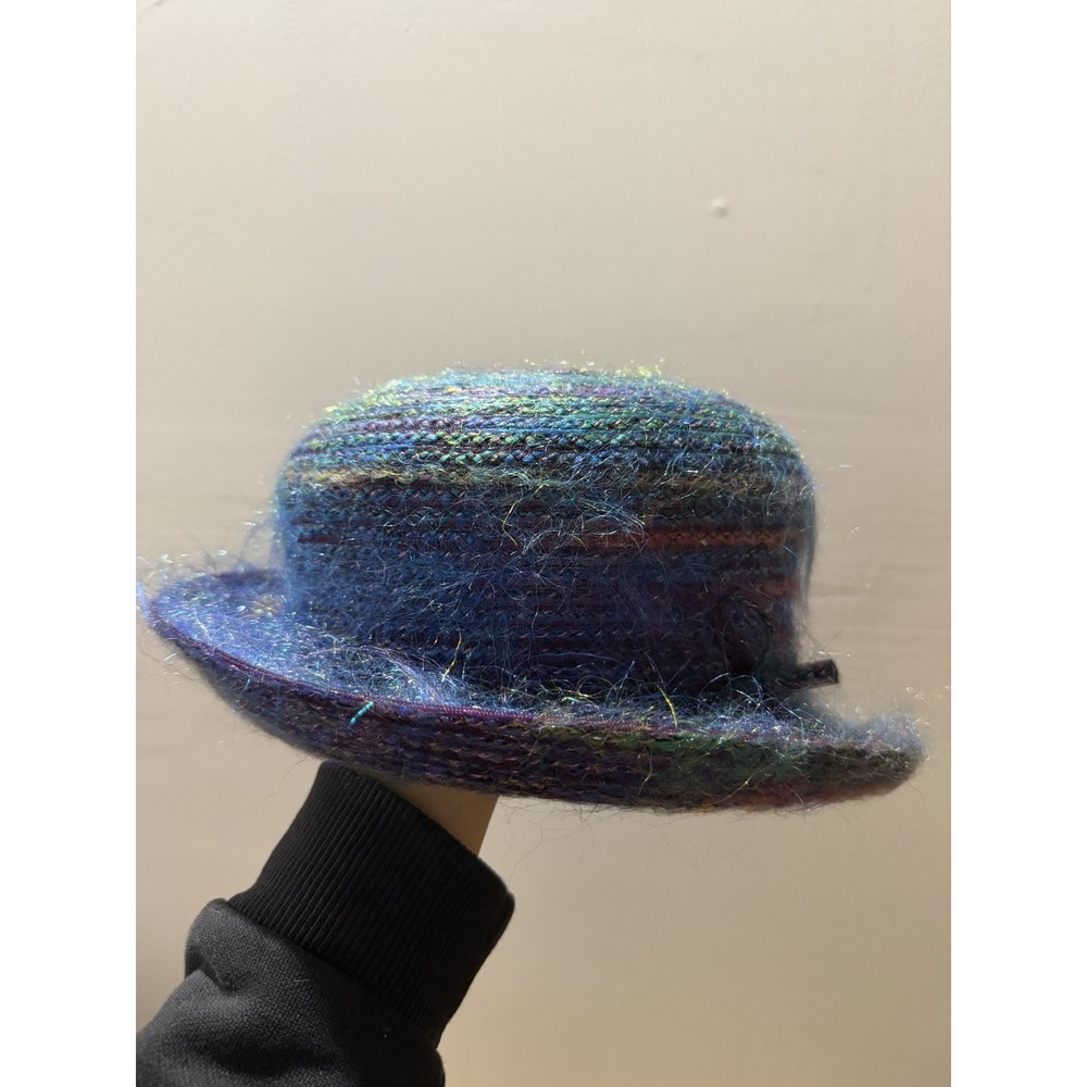 Gabriela Ligenza Marzi Firenze Woven Sparkle Fuzzy Hat Italy Blue Multi